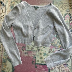 Gray Ribbed Cropped Y2K Cardigan Shrug